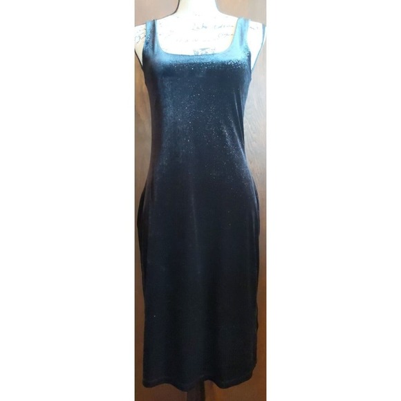 Vintage Ralph Ralph Lauren Medium Sleeveless Velvet Dress Black Silver Formal - Picture 1 of 7